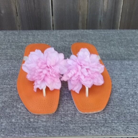 Kate Spade New York Flip Flop Women's Size 9 Orange Pink Bella Flower - Picture 2 of 9
